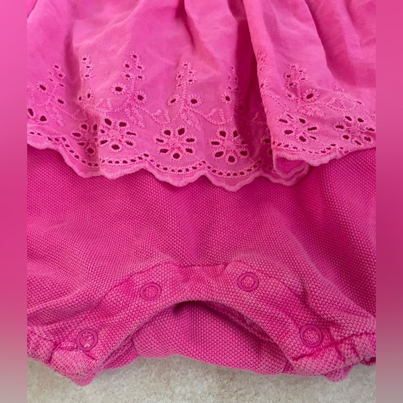 Ralph Lauren hot pink, baby girl onesie with ruffles and snap bottom; size 18 mo - Picture 2 of 7